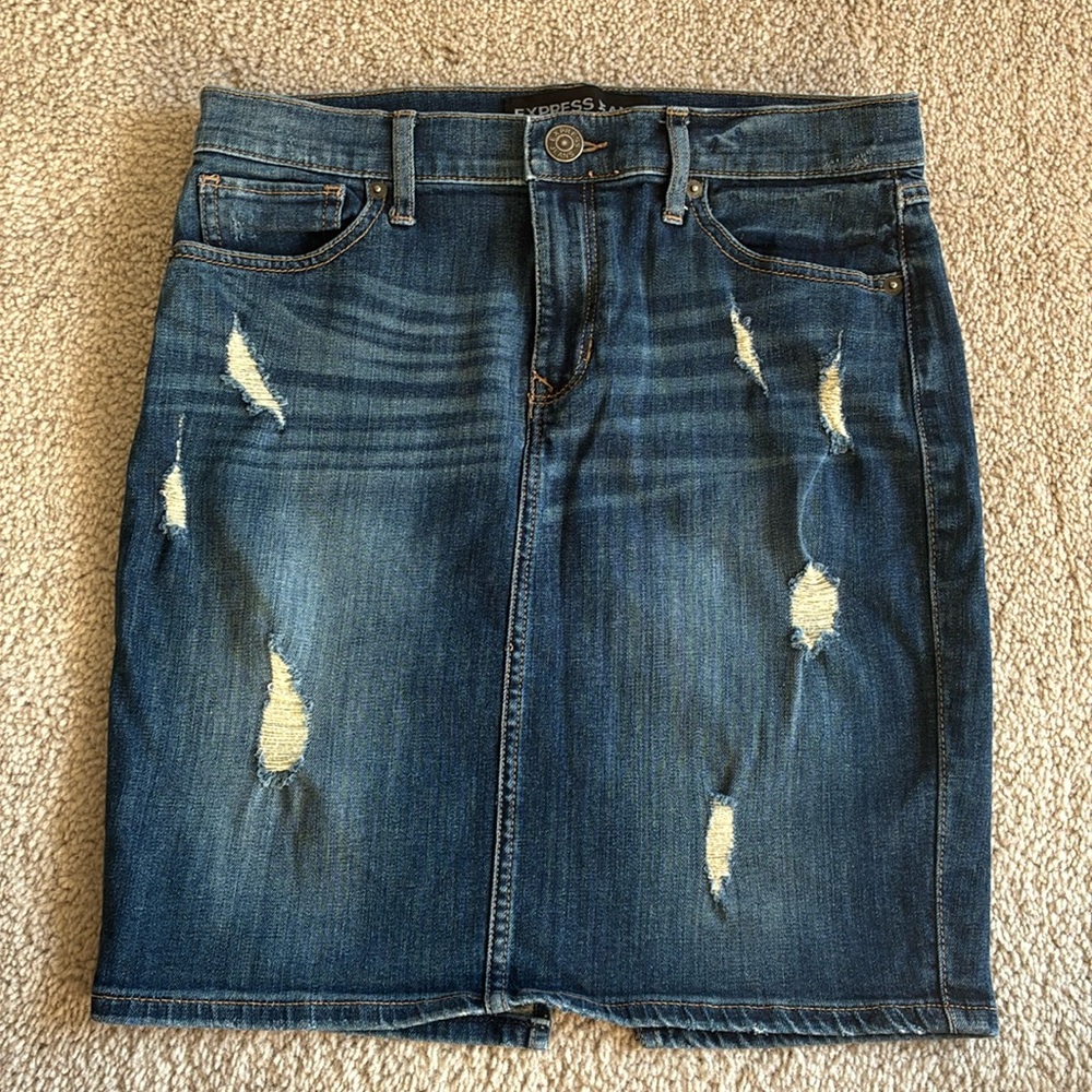 Distressed Denim Skirt